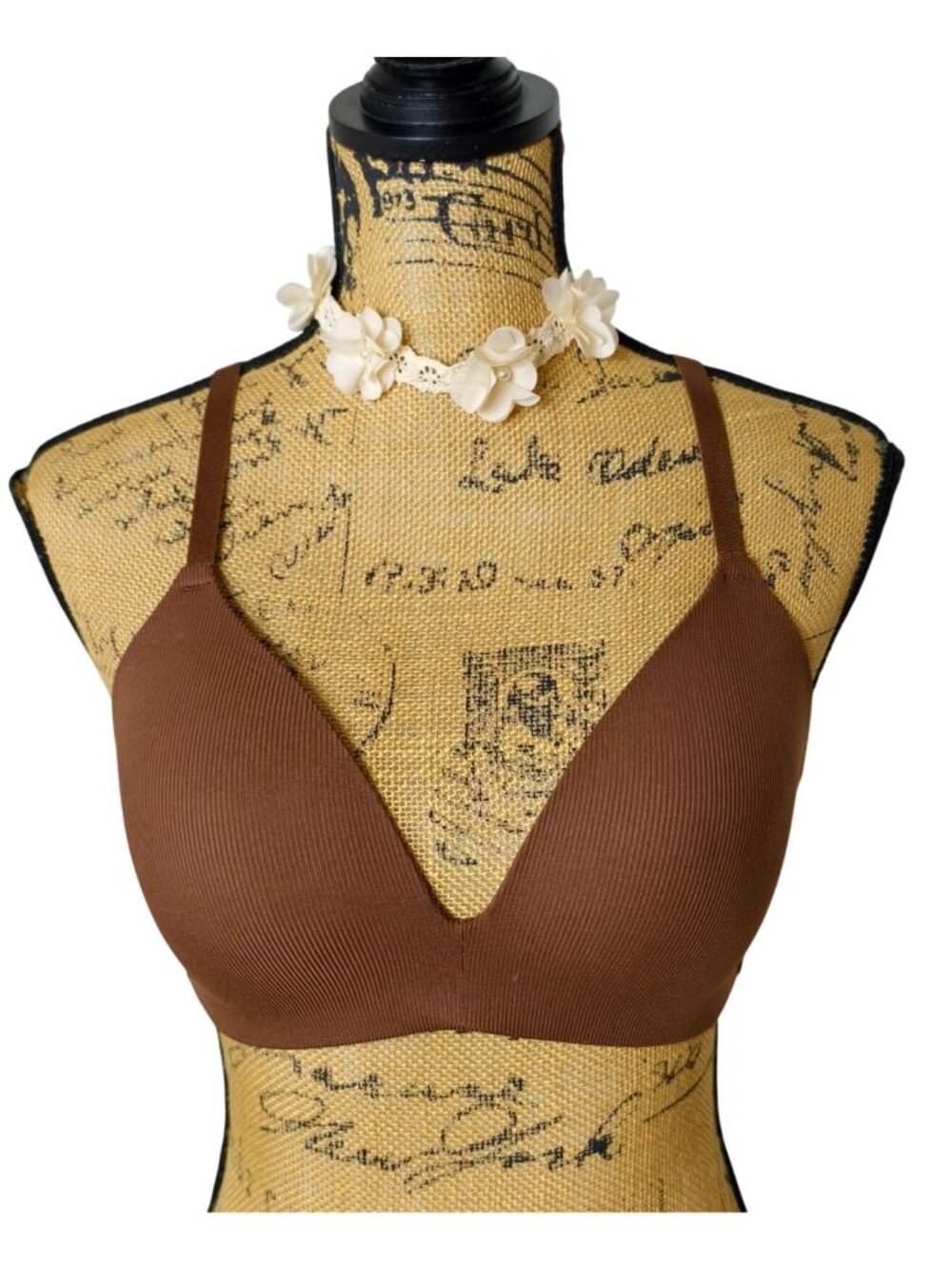 No Boundaries Womens L Wireless Ribbed T-Shirt Bra Brown Seamless Soft Comfy